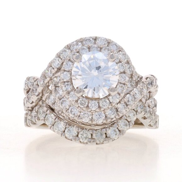 White Gold Semi-Mount All-in-One Halo Engagement Ring Wedding Band 14k 1.88ctw